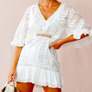 Selfie Leslie Caspar Leafy Embroidered Dress White